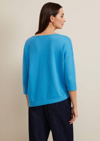 Phase Eight Georgia Ribbed Asymmetric Button Knitwear Blue USA | 4908276-HE